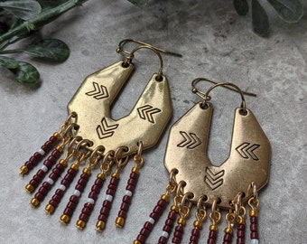 Antique Gold Beaded Earrings, Dangle Earrings, Boho Jewelry