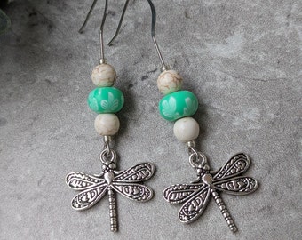 Dragonfly Drop Earrings, Boho Earrings, Dragonfly Jewelry