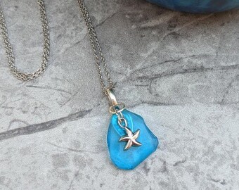 Sea Glass Starfish Necklace, Beach Jewelry, Sea Star Necklace