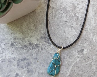 Wire Wrapped Turquoise Necklace, Turquoise Jewelry, Southwest Jewelry