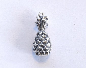 Sterling Silver Pineapple Charm, Pineapple Pendant, Silver Jewelry Charm, DIY Jewelry Supplies