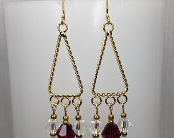 Red Crystal Chandelier Earrings, Holiday Earrings, Christmas Earrings