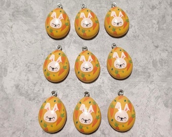 9 Pieces Acrylic Egg Shaped Bunny Charms, Easter Charms, Jewelry Making, DIY, Earring Supplies