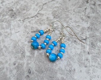 Blue Beaded Drop Earrings, Dangle Earrings