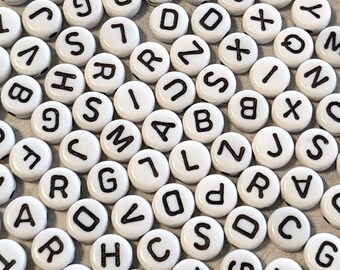 300 Pieces 4x7mm Round Letter Beads, A-Z Mixed Alphabet Beads for Bracelets and Jewelry Making, Black and White