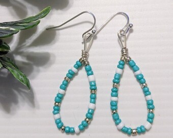 Teal Drop Earrings, Beaded Dangle Earrings