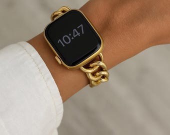 Gold Apple Watch Band Bracelet or with Case 38mm-49mm,Gold Silver Black Rose Gold Stainless Steel,Luxury or Elegant,Replacement Handmade