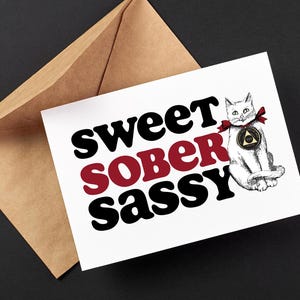 Carte de voeux imprimable Kitty vintage AA, cadeau du sponsor des alcooliques anonymes, cadeau d'un ami de récupération sobre, cadeau d'anniversaire de la filleule