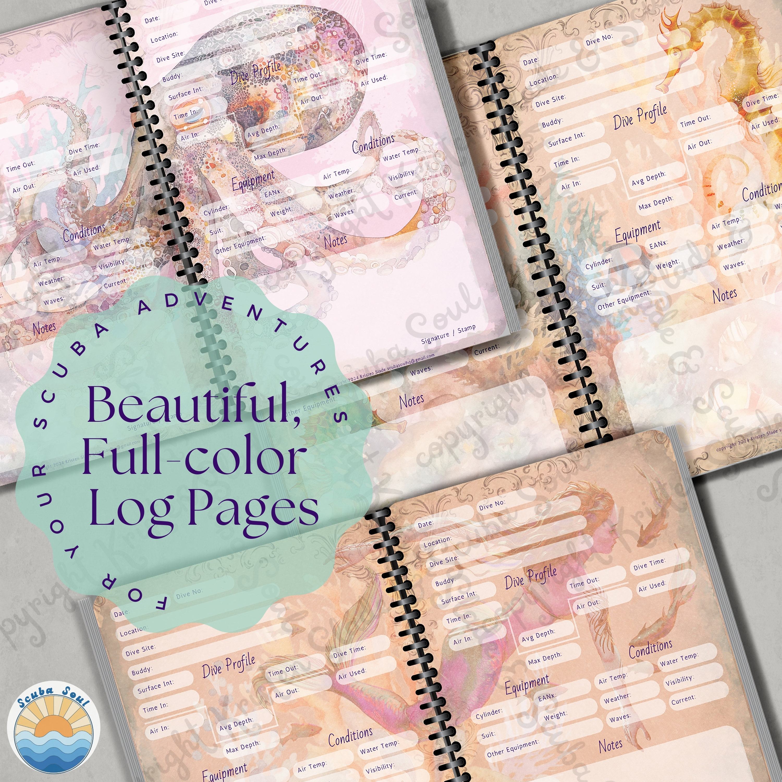 Scuba Dive Logbook | Dive Journal | Diver's Log Book | Full Color ...