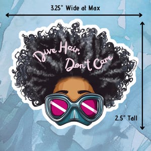 Pegatina de buceo con texto &quot;Dive Hair Don&#39;t Care&quot; / Regalo para buceadores / Pegatina de vinilo resistente al agua para ordenador portátil, botella de agua, equipo de buceo, coche, amante del océano