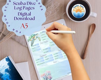 A5 Printable Scuba Dive Log Book Sheets Digital Download Diving Log Print at Home Dive Log Book PDF Scuba Dive Journal SCUBA Logbook Planner