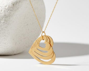 Personalized Sterling Silver Heart Necklace, Engraved Names, Gift for Mom