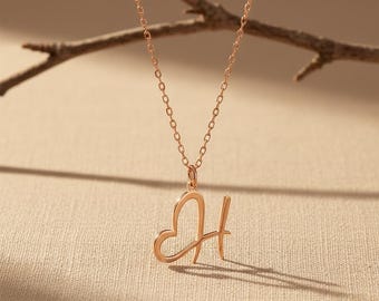 Personalized Initial Heart Necklace, Custom Letter Jewelry