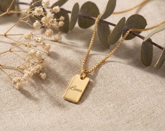 Personalized Sterling Silver Bar Necklace, Custom Name Initial Pendant