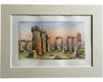 Vintage Original David Wright “Stonehenge” Watercolor Painting, 1999