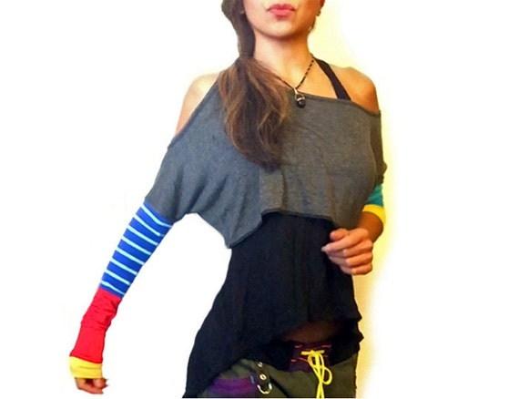 Flash Dance Mix off Shoulder Crop Top Tunic Etsy