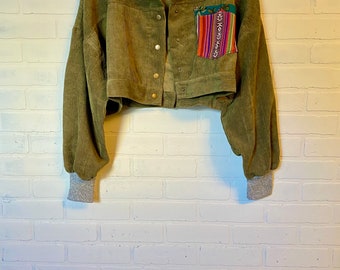 Olive Cords With Bubble Sleeves Jacket