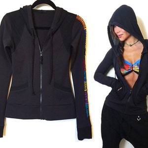 Side Slit Patch Groove Hoody Sports Jacket (Reserved For L)