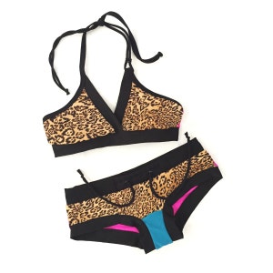 Swim/Workout Cheetah Halter Sports Bra