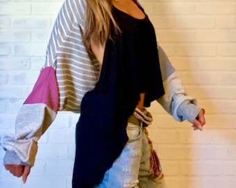 Stripes Slouchy Off Shoulder Pull Over Tunic