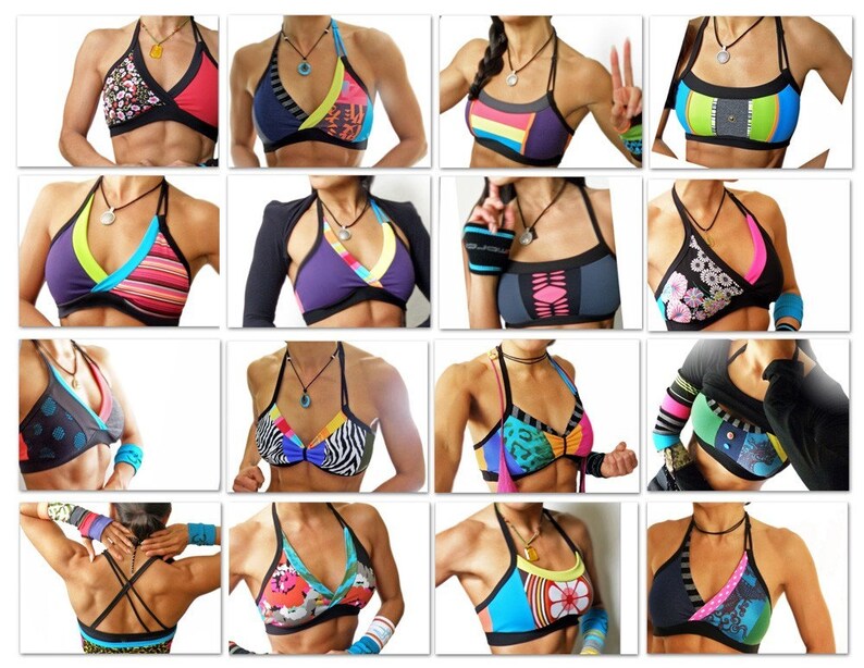 Funky Retro Stripe Halter Sports Bra CrissCross image 4