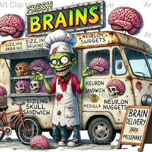 Straszny Halloween Zombie Chef PNG, Fresh Brains Food Truck, Zombie Costume Clipart, Straszny Clipart, Horror Design, Tumbler Wrap, Żyjący Nieumarły