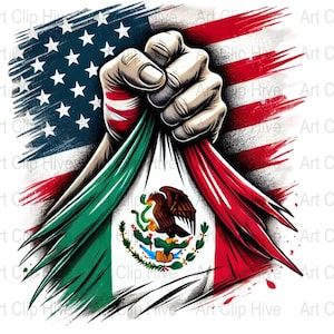 Mexican Flag and USA Flag PNG, Patriotic Clipart, 4th of July Design, Latino Pride, Independence Day, Mexican Roots, Spanish Png, Mexicana