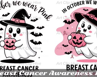 En octubre vestimos de rosa, cinta rosa para concientizar sobre el cáncer de mama, superviviente, más fuerte que el cáncer, fantasma de Halloween, lazo para concientizar