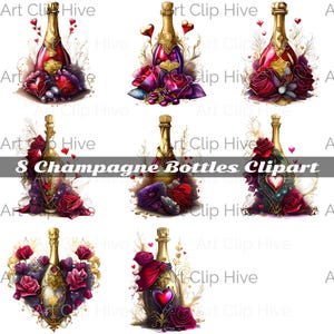 Pink Champagne Bottle Clipart, Wedding Graphics, Bridal Celebrations, Digital Download, Celebration Images, Scrapbooking