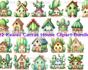 Clipart di cactus kawaii, PNG di piante domestiche, sublimazione di cactus carino, design di cactus dei cartoni animati, pacchetto di clipart digitali, download istantaneo, arte delle piante