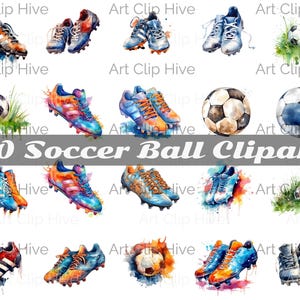 Watercolor Soccer Ball Clipart Bundle, Cleats, Soccer Gear Image, Football Equipment