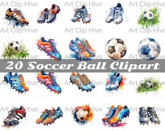 Watercolor Soccer Ball Clipart Bundle, Cleats, Soccer Gear Image, Football Equipment