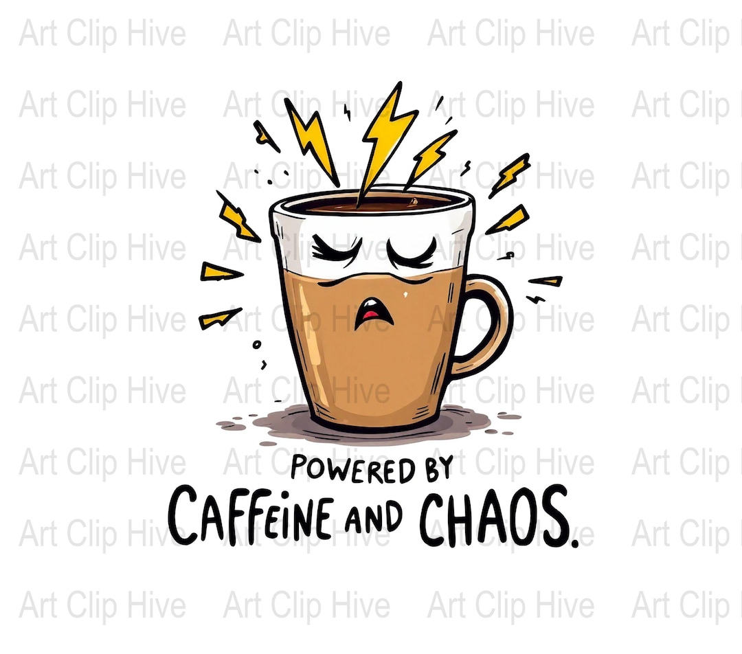Powered by Caffeine and Chaos Digital Print, Funny Coffee Quote Art ...