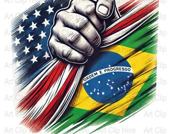 USA Brazilian Flag Png, Patriotic Image, Mix Family, Portuguese Clipart, Independence Day, American, United States Graphics