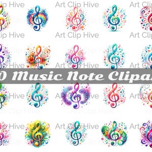 Music Notes Clipart, Watercolor Musical Notation Png, Music Symbols, Music Artwork, DIY Projects and Gifts