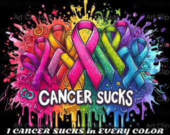 Bekämpa cancer i alla färger, cancer suger, positiv PNG, upplyftande PNG, cancermedvetenhet, starkare än cancer, självvårdskonst