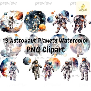 Astronaut and Space Clip Art, Spacesuit Outer Space Astro Adventure PNG, Solar System Planets, Galaxy cosmic artwork