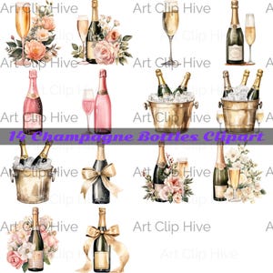 Watercolor Champagne Clipart Set - Celebration Graphics - Party Clipart - Instant Download