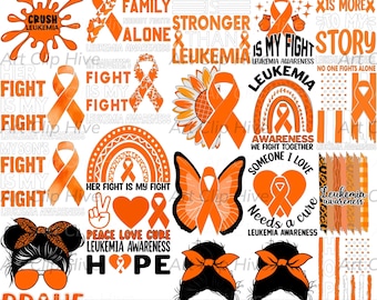 Leukemia Awareness PNG Bundle, Orange Ribbon Designs, Family Support, Support the Fighters, Fight Cancer Art, Cancer Awareness PNG