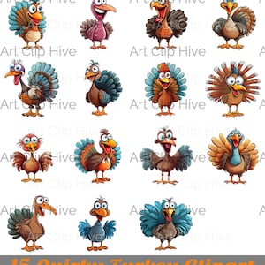 Niedliche Truthahn Clipart, schrullig Cartoon Truthahn PNG, Thanksgiving Day Dekor, Herbst Clipart, Truthahn Printable, Urlaub PNG, lustige Aquarell Truthahn