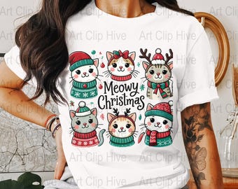 Meowy Christmas PNG, Funny Cat Design - Cute Christmas Cats - Digital Download for Cat Lovers
