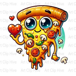 Kawaii Pizza Slice Png, Food Clipart, Fun Cartoon Pizza Wall Decor, Instant Download, Playful Kitchen Art, Pizza Party