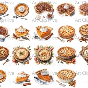 Pie Clipart, Pumpkin Pie Graphics, Bakery PNG, Thanksgiving Dessert, Pie Image,  Fall Food Clipart, Autumn Party clipart, Watercolor cake