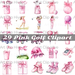 Frauen Golfer Clipart, Sport Png, Golf Clipart-Bundle, Pink Ribbon Golfball, Golfschlägertasche, Country Club,