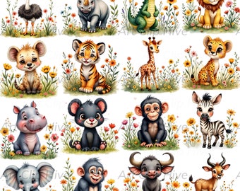 Imágenes prediseñadas de animales de safari, selva africana PNG, animales del zoológico, decoración de guardería de los cinco grandes, imágenes prediseñadas de bosque, animales salvajes Png, vida silvestre Png