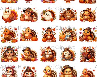 Cute Turkey Clipart, Watercolor Turkey Graphics, Fall Clipart, Thanksgiving Designs, Autumn clipart, Printable Turkey Download