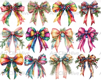 Urlaub Schleife Clipart Bundle, Weihnachten Kokette PNG, Aquarell Band, Satinschleife Roter Samt PNG, Festliche Girly Vibes, Ästhetik