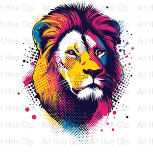 Pop Art Lion PNG, Colorful Lion Illustration, Digital Lion Art, Bold Lion Design, Vibrant Animal Clipart, Abstract Animal Art