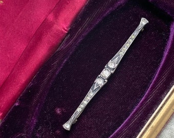 Antique Sterling Paste Bar Pin - Victorian Sterling, Edwardian 925 Sterling