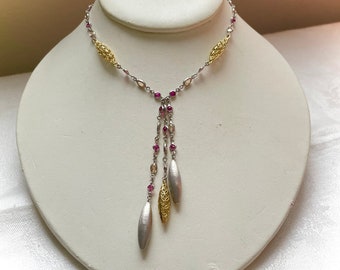 New Old Stock Italian Sterling Gold Wash Lariat Necklace - Sterling Filigree, 925 Y Lariat, Gemstones or Crystals